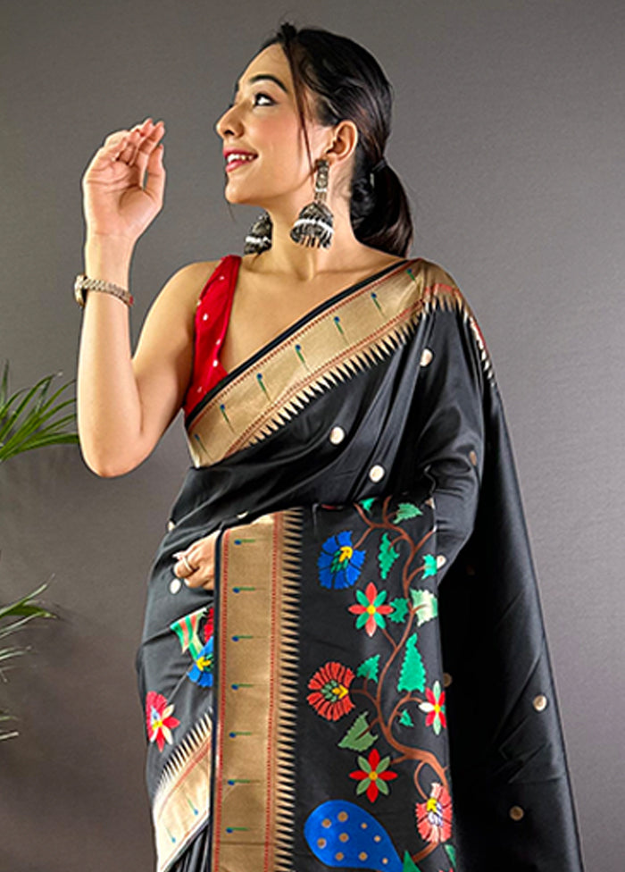 Black Spun Silk Saree With Blouse Piece