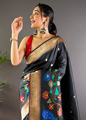 Black Spun Silk Saree With Blouse Piece