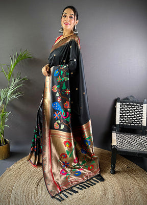Black Spun Silk Saree With Blouse Piece
