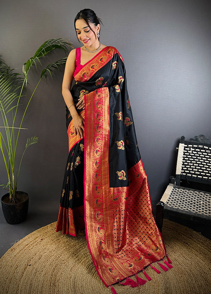 Black Spun Silk Saree With Blouse Piece