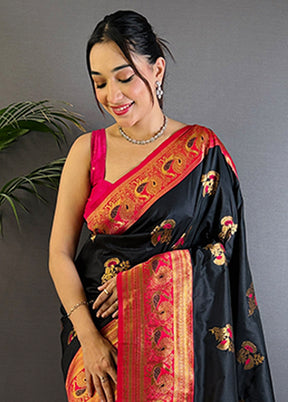 Black Spun Silk Saree With Blouse Piece