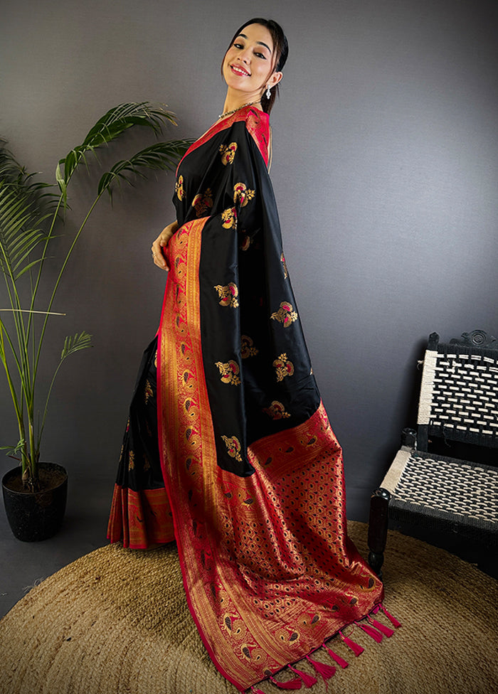 Black Spun Silk Saree With Blouse Piece