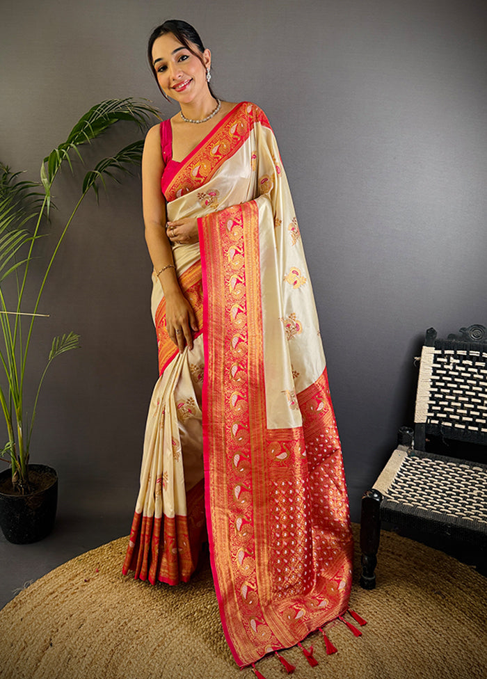 Cream Spun Silk Saree With Blouse Piece