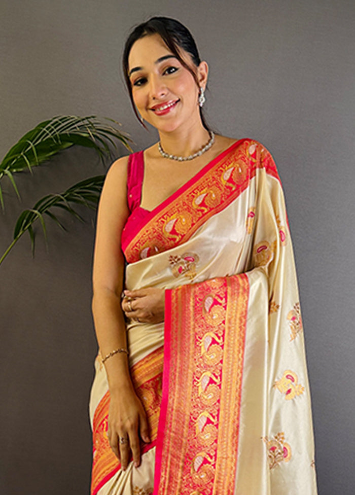 Cream Spun Silk Saree With Blouse Piece