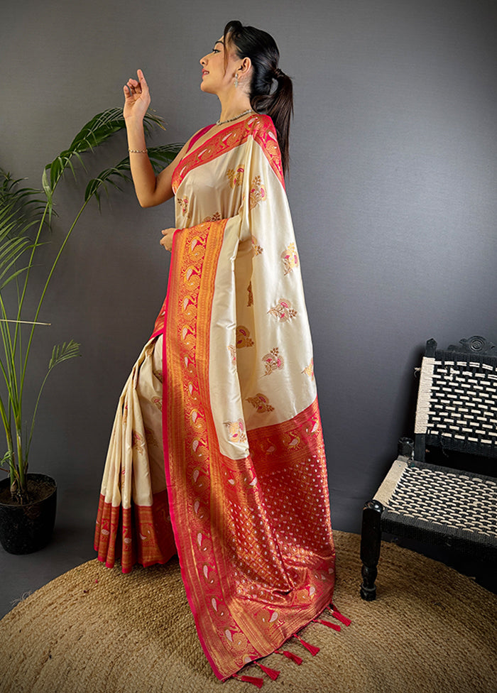 Cream Spun Silk Saree With Blouse Piece