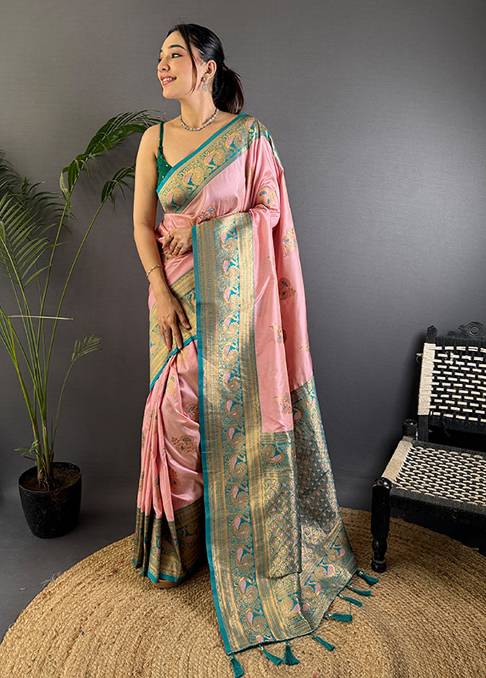 Pink Spun Silk Saree With Blouse Piece