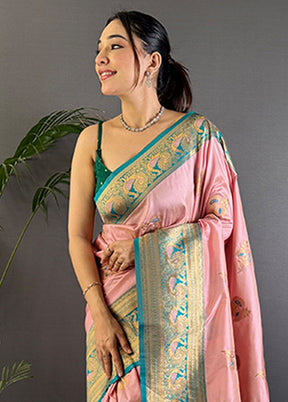 Pink Spun Silk Saree With Blouse Piece