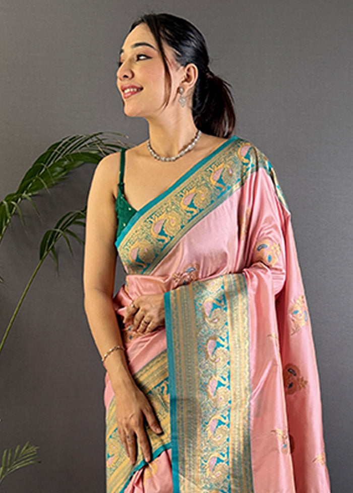 Pink Spun Silk Saree With Blouse Piece