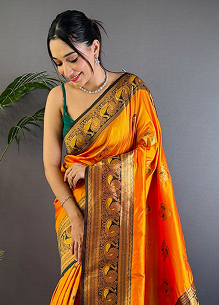 Yellow Spun Silk Saree With Blouse Piece