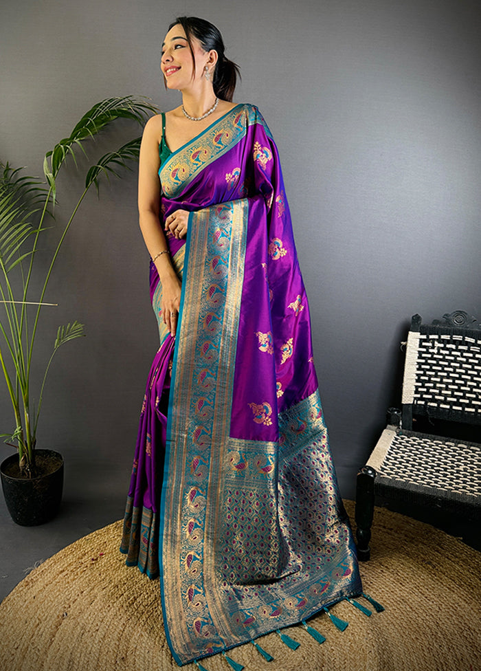 Purple Spun Silk Saree With Blouse Piece