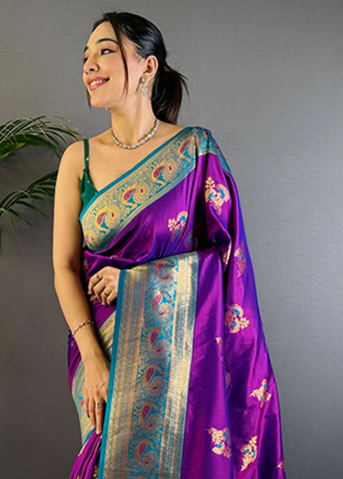 Purple Spun Silk Saree With Blouse Piece