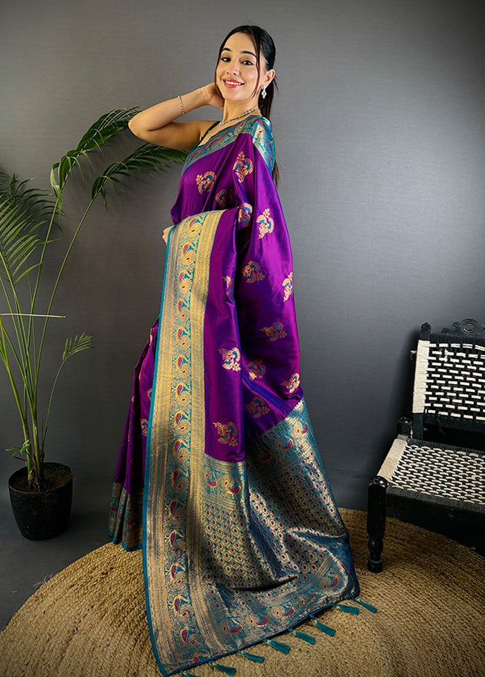 Purple Spun Silk Saree With Blouse Piece