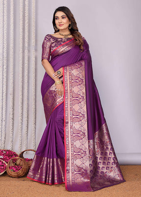Purple Spun Silk Saree With Blouse Piece