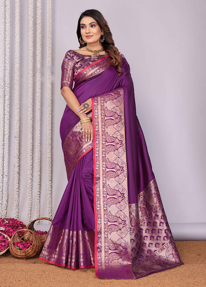 Purple Spun Silk Saree With Blouse Piece