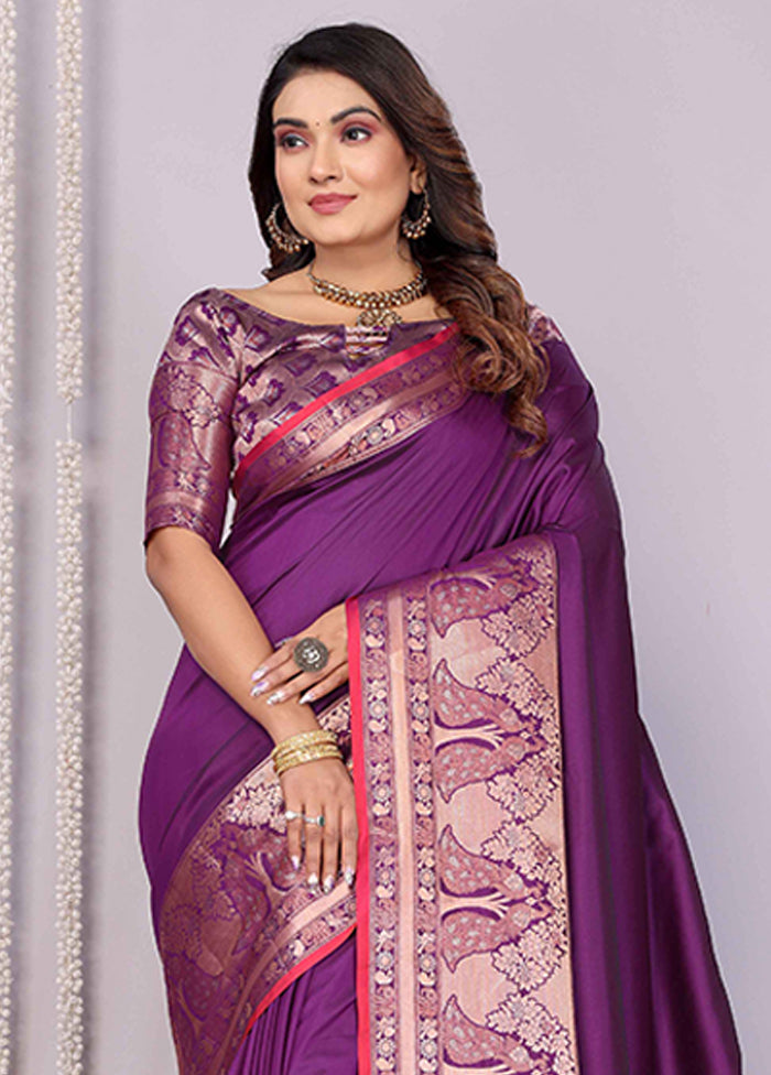 Purple Spun Silk Saree With Blouse Piece
