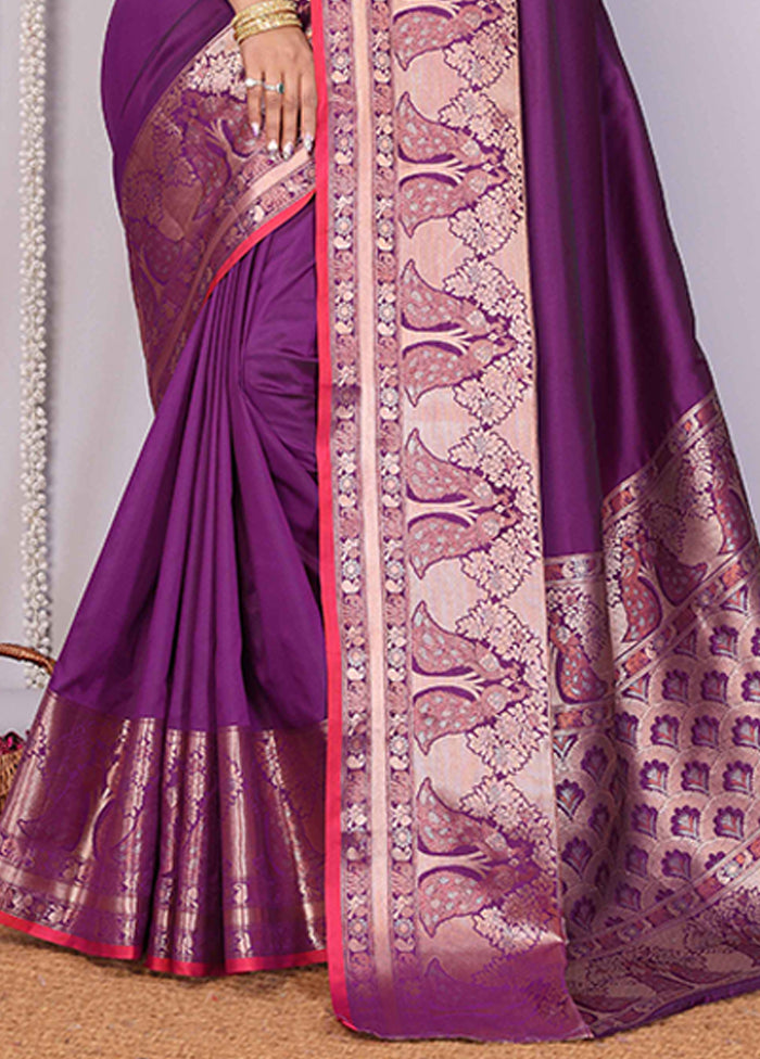 Purple Spun Silk Saree With Blouse Piece