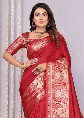 Red Spun Silk Saree With Blouse Piece