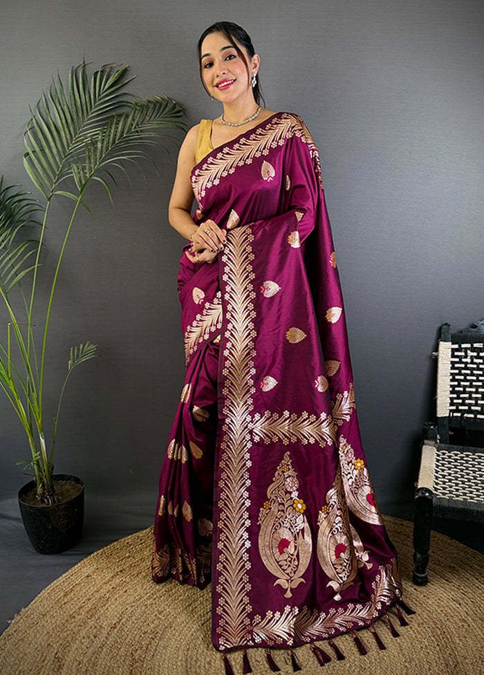 Wine Spun Silk Saree With Blouse Piece