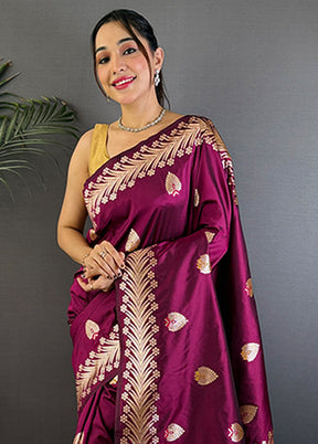 Wine Spun Silk Saree With Blouse Piece