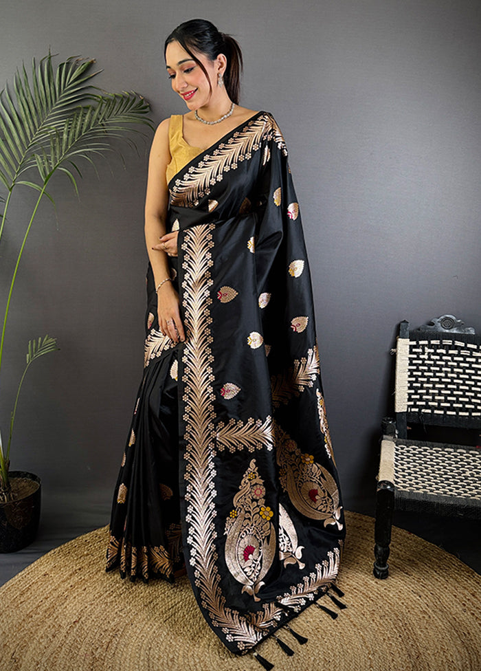 Black Spun Silk Saree With Blouse Piece