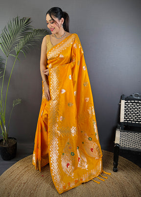 Yellow Spun Silk Saree With Blouse Piece
