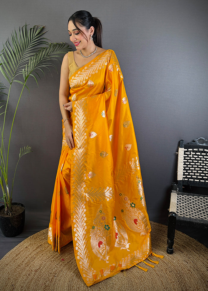 Yellow Spun Silk Saree With Blouse Piece