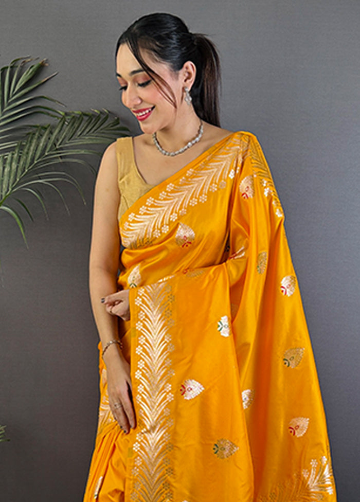 Yellow Spun Silk Saree With Blouse Piece