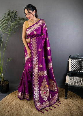 Purple Spun Silk Saree With Blouse Piece