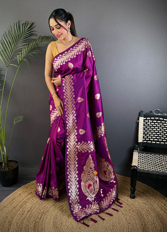 Purple Spun Silk Saree With Blouse Piece