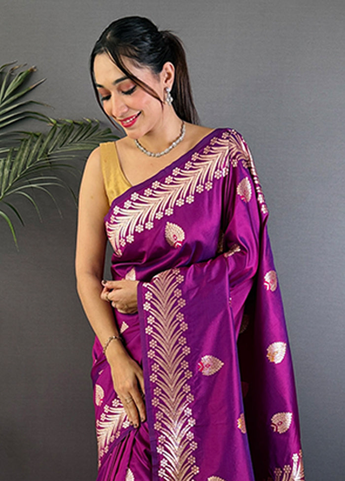 Purple Spun Silk Saree With Blouse Piece