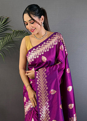 Purple Spun Silk Saree With Blouse Piece