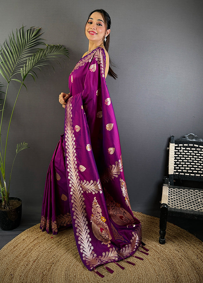 Purple Spun Silk Saree With Blouse Piece