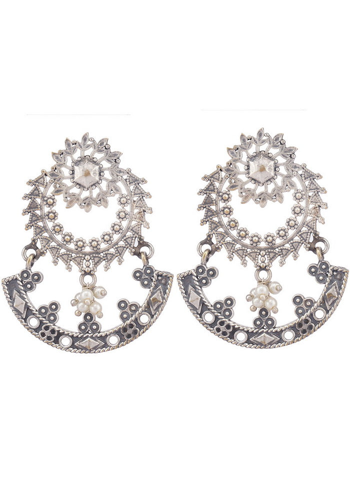 Handcrafted Silver Tone Brass Earrings - Indian Silk House Agencies