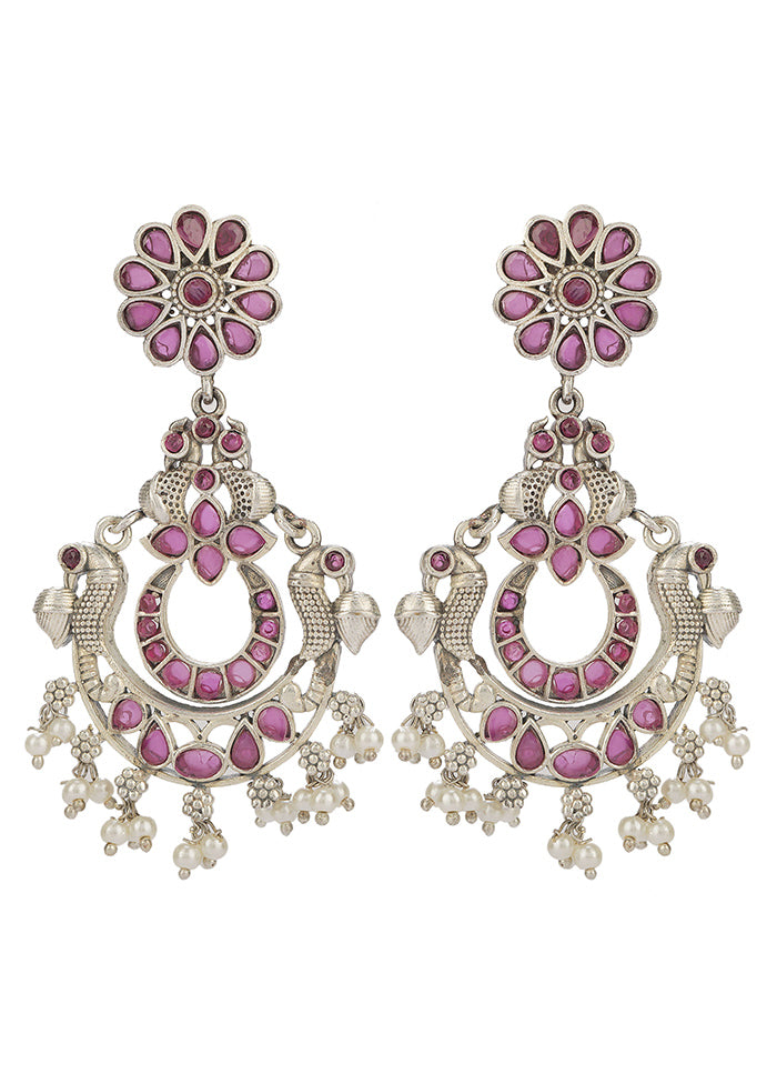 Red Silver Tone Brass Stud Earrings - Indian Silk House Agencies