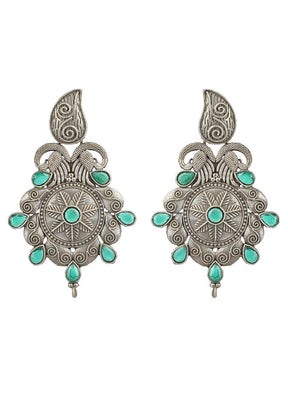 Green Silver Tone Handcrafted Brass Earrings - Indian Silk House Agencies