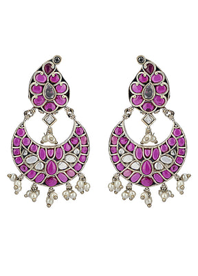 Red Kundan Work Brass Earrings - Indian Silk House Agencies