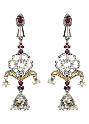 Red Kundan Work Brass Jhumka - Indian Silk House Agencies