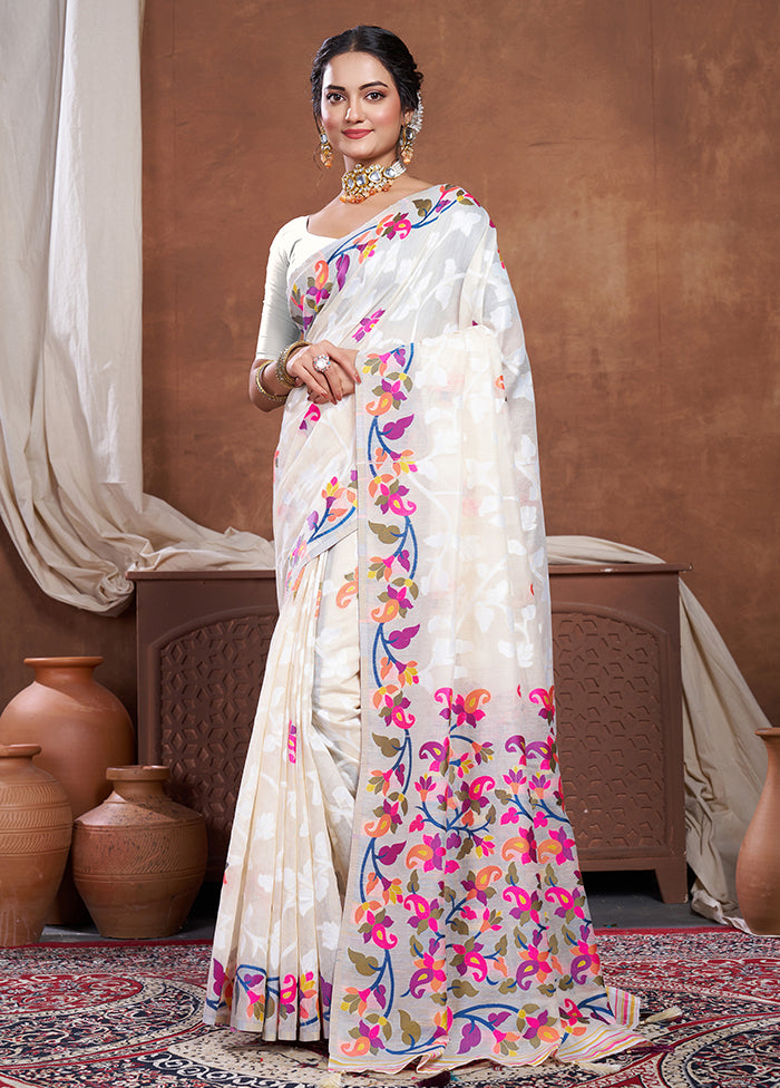 Off White Spun Silk Saree With Blouse Piece