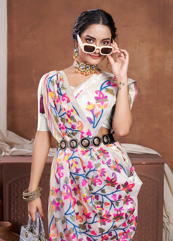 Off White Spun Silk Saree With Blouse Piece