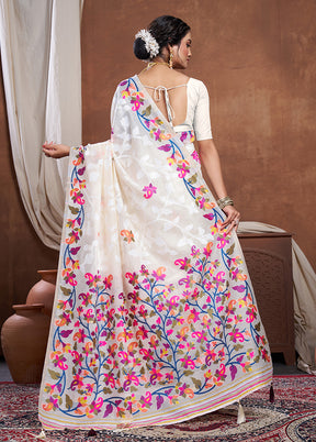 Off White Spun Silk Saree With Blouse Piece