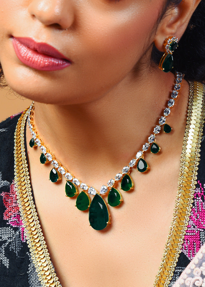 Green Diamond Necklace With Small Earrings