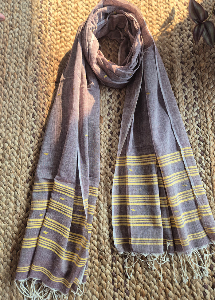 Grey With Yellow Stripe Jamdani Dupatta