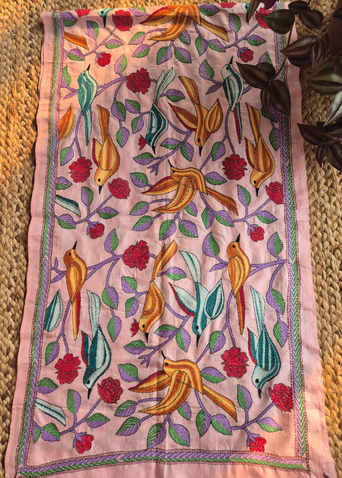 Pink And Multicolor Kantha Stole