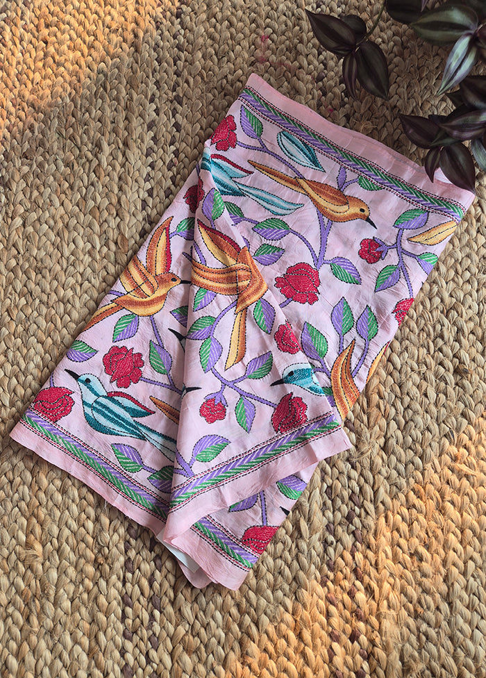 Pink And Multicolor Kantha Stole