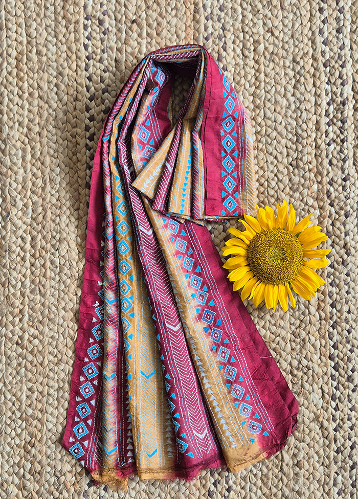 Brown Magenta Kantha Dupatta