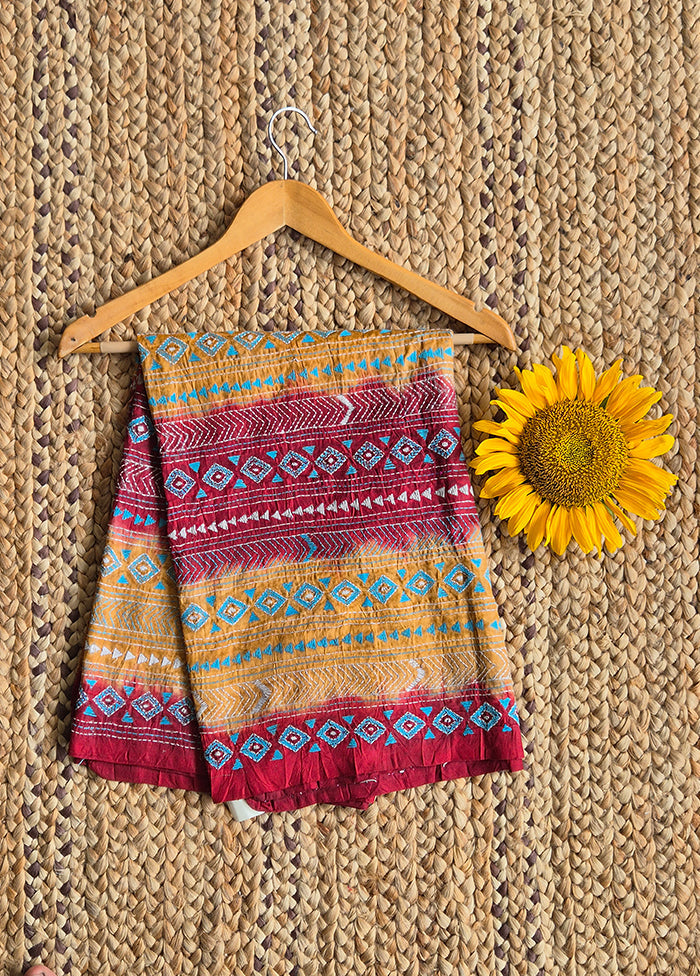 Brown Magenta Kantha Dupatta