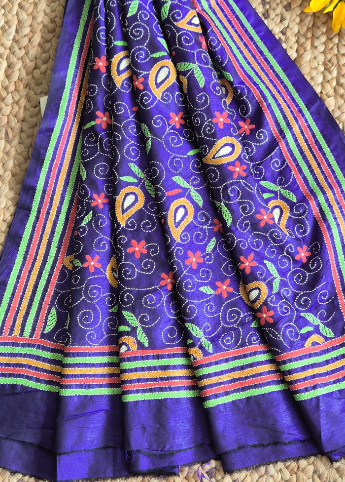 Royal Blue Multicolor Floral Work