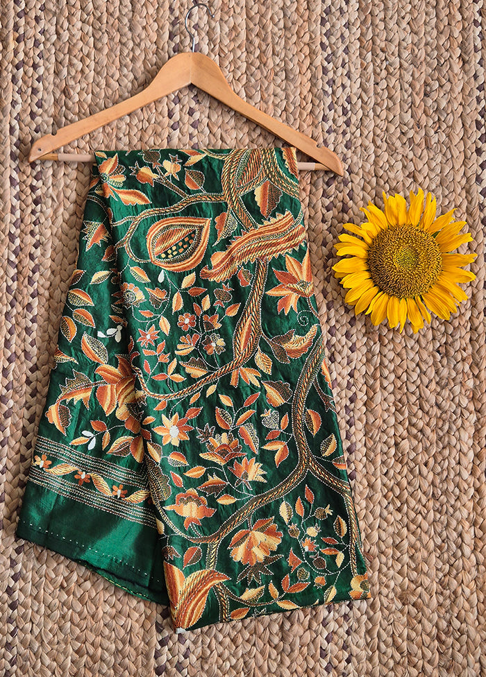 Bottle Green With Floral Work