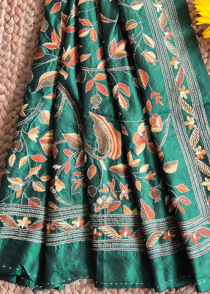 Bottle Green With Floral Work