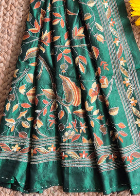 Bottle Green With Floral Work